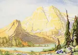 Margaret Shelton, Mount Ball #31/100, 1948, lino block in seven colours on paper