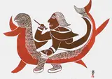 Sorosiluto Ashoona, Woman Fighting Sea Spirit #11/50, 1973, relief print on paper