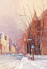 Shopping Avenue, Montreal, Quebec by Joseph Ferenc Acs, acrylic on canvas, sold May 1995