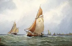 Charles E. Hannaford, Departure of Fishing Fleet, Ostende, watercolour on paper