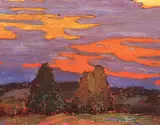 Frederick Nicholas Loveroff, Untitled - Sunset, 1922, oil on board