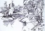 Illingworth Kerr, Untitled - River Landscape, ink on paper