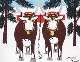 Maud Lewis, Untitled - Pair of Oxen, oil on paper board
