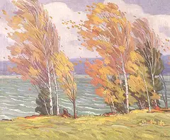 At Mindemoya Lake, Manitoulin Island by Orval Clinton Madden, 1935, oil on canvas, sold May 1995