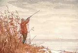Walter J. Phillips, The Duck Hunter #2/100, 1942, colour wood block on paper