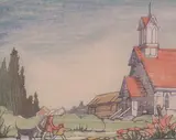 Margaret Shelton, The Stolen Church, Windermere, 1977, lino block in eight colours on paper