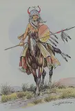 Gerald T. Tailfeathers, Untitled - Indian Warrior on Horseback