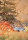 Untitled - Cottage Scene with Lake by Florence Helena McGillivray, watercolour on paper board, sold May 1995