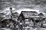 Clifford Foard Robinson, Indian Village, B.C., wood block on paper