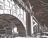 Margaret Shelton, Centre Street Bridge, Calgary, 1940, lino block on paper