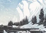 Margaret Shelton, Mount Rundle, Banff, 1941, lino block in two colours on paper