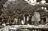 Margaret Shelton, Calgary from Sunnyside, 1941, lino block on paper