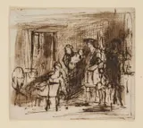 David Wilkie, Study Of Figures In An Interior, pen and ink on paper