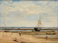 Eugène Ciceri, Boats At Low-Tide, oil on panel