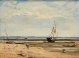 Eugène Ciceri, Boats At Low-Tide, oil on panel