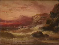 Edward King Redmore, Cliffs By A Stormy Sea, oil on board