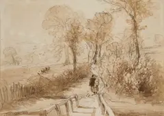 David Cox Sr., Figure On A Footbbridge, pencil