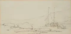 George Chinnery, A Junk In An Estuary, pencil on paper