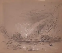 Peter De Wint, Lake Ogwen, Wales, chalk on buff paper
