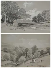 James Duffield Harding, Chalk Landscape; A View Of Hastings From The Cliffs (I & Ii), chalk on paper