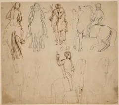 Thomas Stothard R.a., Studies For A Knight In A Chess Set, pen and brown ink and pencil on wove paper