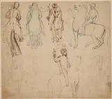 Thomas Stothard R.a., Studies For A Knight In A Chess Set, pen and brown ink and pencil on wove paper