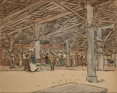 Douglas Fox Pitt, Under The West Pier, Brighton, watercolour and charcoal on paper