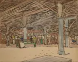 Douglas Fox Pitt, Under The West Pier, Brighton, watercolour and charcoal on paper