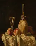 Milne Ramsey, Still Life With Peaches And A Wine Flagon, oil on canvas