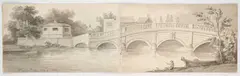 Joseph Farington, Henley Bridge, pen and ink and grey wash on two sheets of joined laid paper possibly from a sketchbook