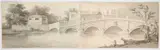 Joseph Farington, Henley Bridge, pen and ink and grey wash on two sheets of joined laid paper possibly from a sketchbook