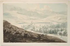 Edward Dayes, A River Valley, watercolour over pencil
