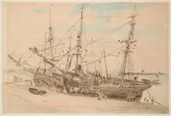 Collier Ships, Brighton by Agostino Aglio, chalk and watercolour together with a further watercolour depicting horses grazing in, sold Oct 2024