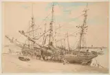 Agostino Aglio, Collier Ships, Brighton, chalk and watercolour together with a further watercolour depicting horses grazing in