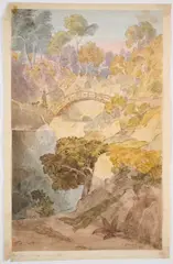 Joshua Cristall, Waterfall At Llandoga - Monmouthshire, watercolour over pencil on two joined sheets mounted as one