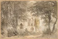 John Glover, Llandaff Cathedral, pen and ink and watercolour