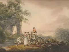 William Payne, Wood Gatherers, watercolour over pen and ink