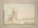 John Inigo Richards R.a., Eagle Tower Caernarfon Castle, watercolour over pencil on laid paper with original artist's wash-line mount