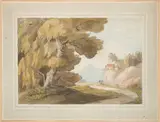 Travellers On A Road Near Naples by Pupil Of Francis Towne, pen and black ink and watercolour on laid paper with original washline border, sold Oct 2024