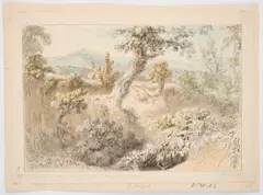 Anthony Devis, Looking Across Ride Lane To St. Martha's Chapel, Guildford, pen and ink and watercolour