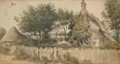 William Crotch, Mrs Lawrence's Cottage, South Hill, chalk and watercolour together with a further black chalk and watercolour drawing ins