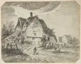 George Frost, A Rural Scene With Figures Before A Cottage (Recto) And A Wood (Verso), chalk on laid paper