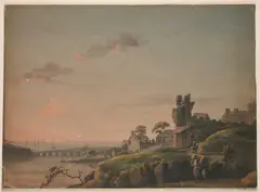Thomas Walmsley, A Coastal Village With A Ruined Tower, gouache