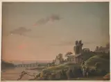 Thomas Walmsley, A Coastal Village With A Ruined Tower, gouache