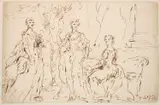 John Vanderbank, Study For A Group Portrait Of Three Women On A Terrace, pen and brown ink over pencil on laid paper