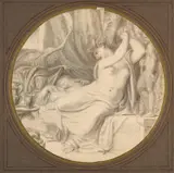 Richard Cosway, R.A., Death, pencil and wash on laid paper cut in a circular shape and hinged at the top to the mou
