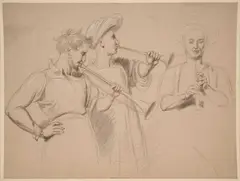 Trumpeters by Richard Westall, chalk heightened with white chalk and touches of wash on buff paper, sold Oct 2024