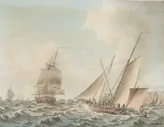 John Cleveley the Younger, Shipping Off The Needles, watercolour and pen and ink on laid paper