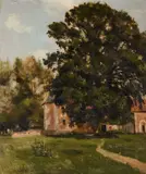 Friederich Wilhelm Otto Modersohn, House Among Trees, oil on board