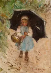 A Girl With An Umbrella by Robert Gemmell Hutchison, oil on canvas, sold Dec 2024